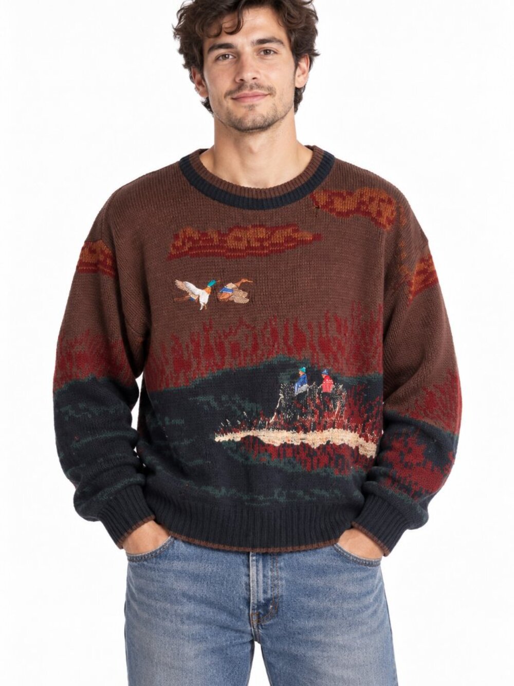 Vintage Intermission Duck Mallard Landscape Knit Sweater M